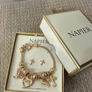Napier Gold Charm Bracelet and Earring Set